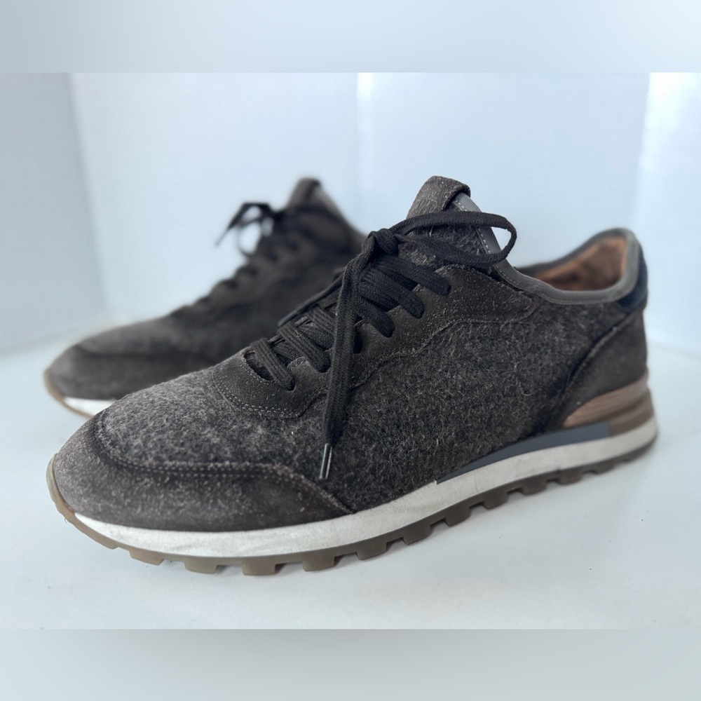 Fabiano Ricci Sneakers Brown Knit Calf Suede Stretch Wool Shoes Mens Size 43 - Picture 6 of 12